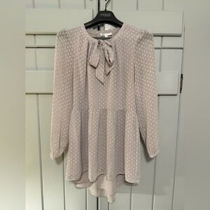 DR2 Gray Polka Dot Blouse with Bow
